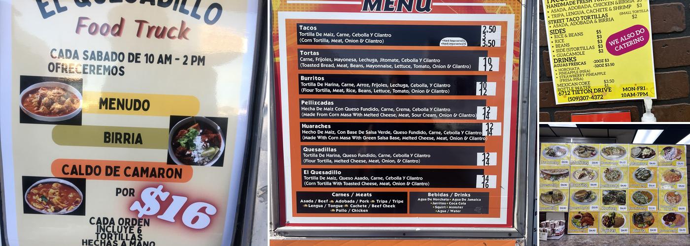 El Quesadillo Food Truck Menu