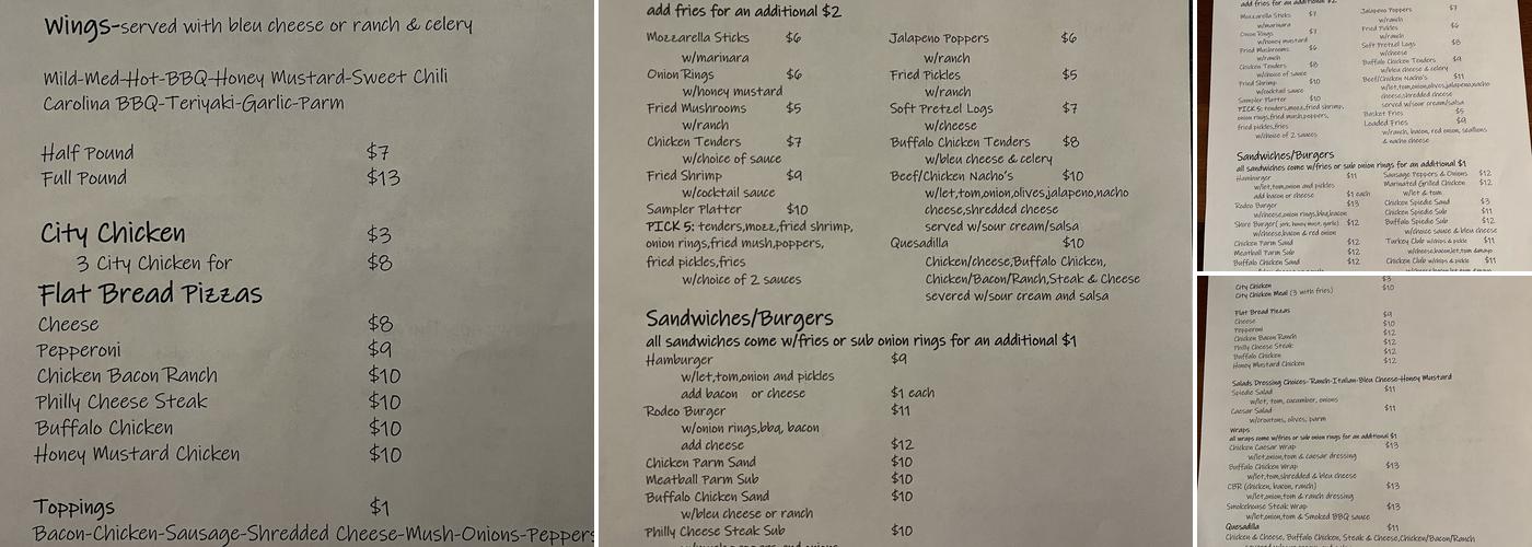 The Lestershire Pub Menu