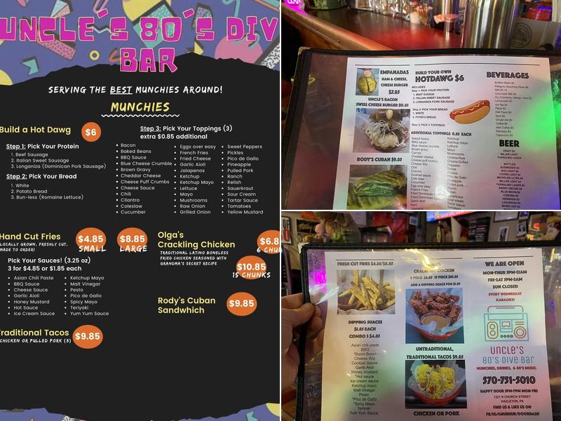 Uncle's 80's dive bar Menu