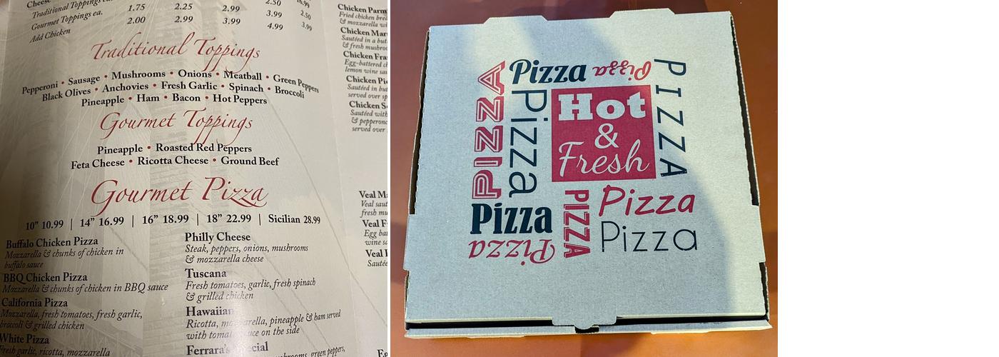 Ferrara Pizza & Pasta Menu