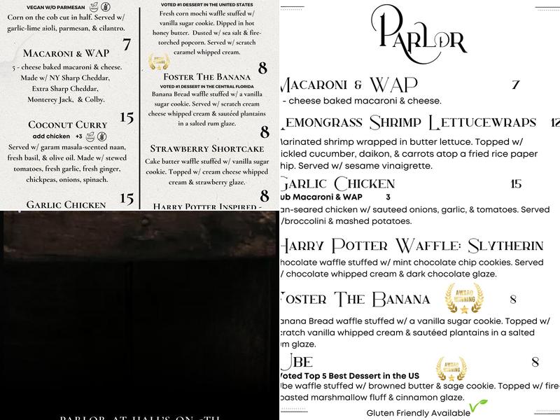 Parlor Kitchen Menu