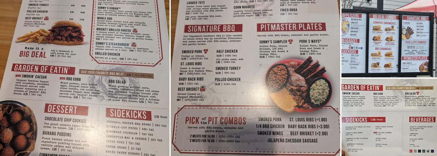 Sonny's BBQ Menu