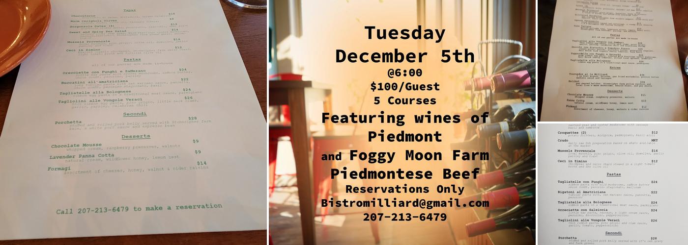 Bistro Milliard Menu