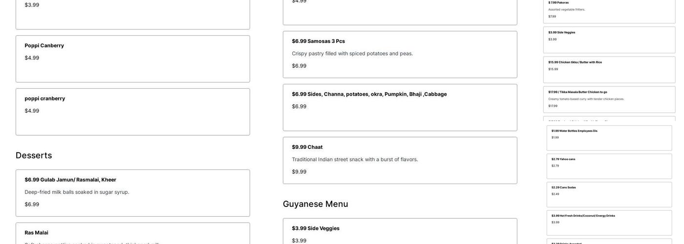 Tandoori Chicken & Roti Hut Menu