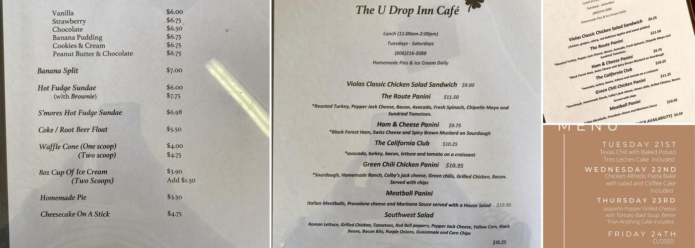 U Drop Inn Cafe Menu