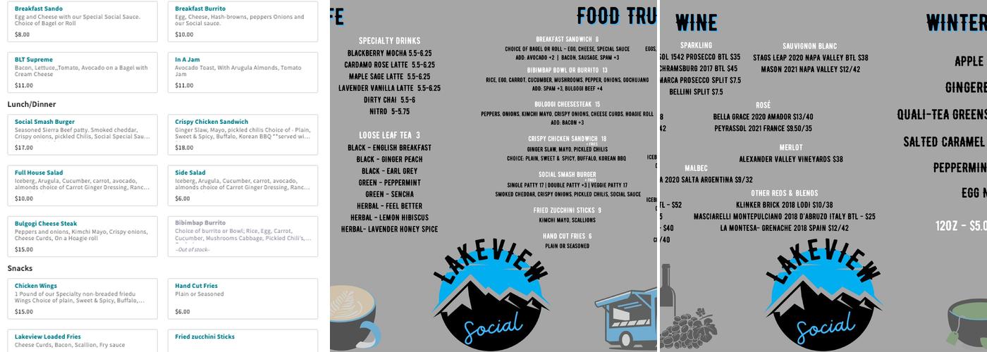 Lakeview Social Tahoe Menu