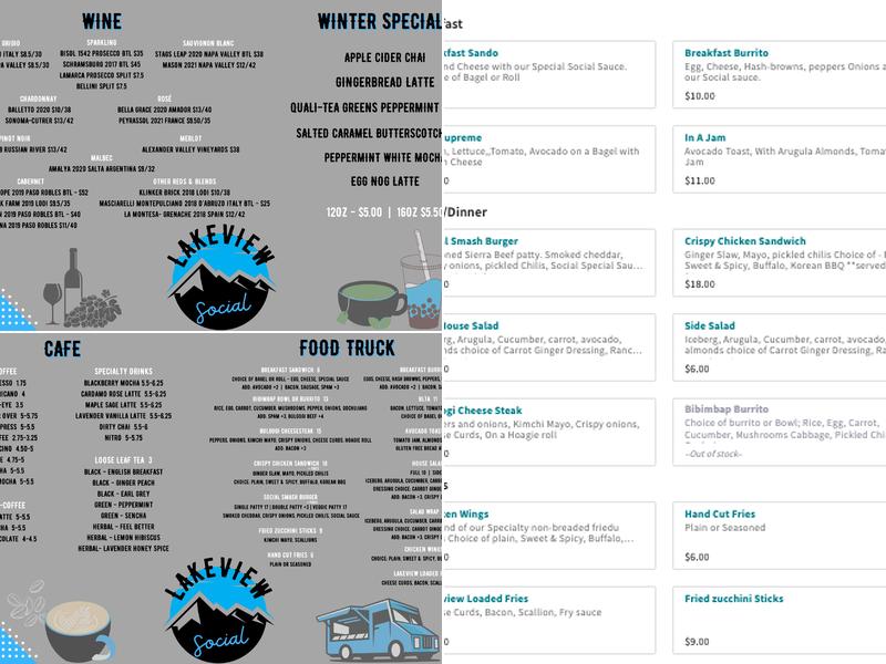 Lakeview Social Tahoe Menu