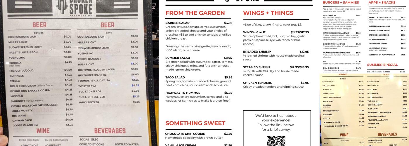 Red's Broken Spoke Menu