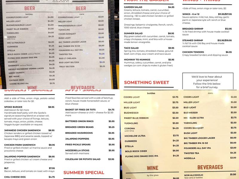 Red's Broken Spoke Menu