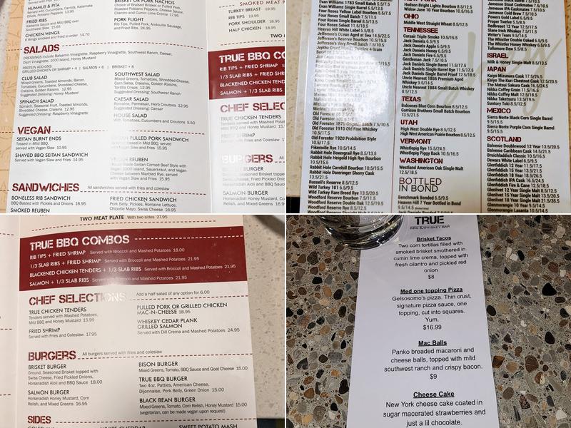 True BBQ and Whiskey Bar Menu
