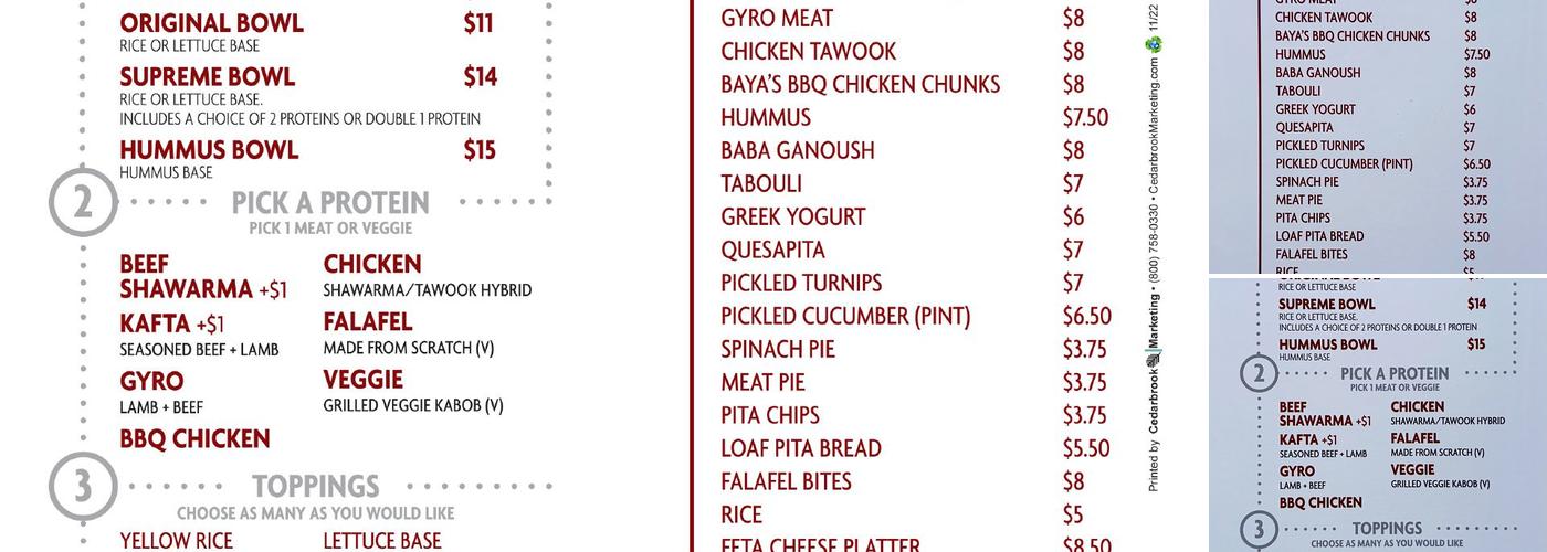 Zanes Lebanese Grill (Bedford) Menu