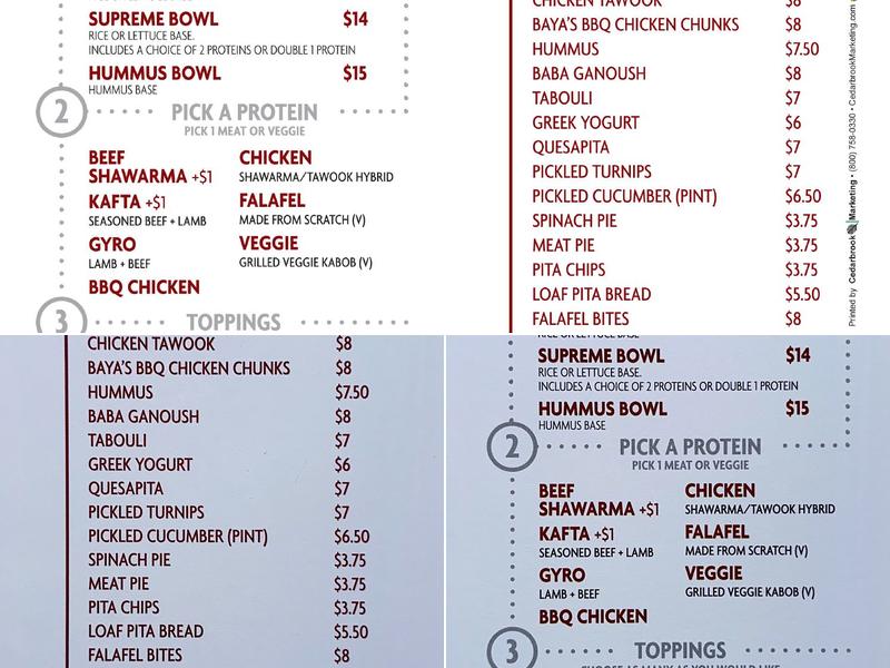Zanes Lebanese Grill (Bedford) Menu
