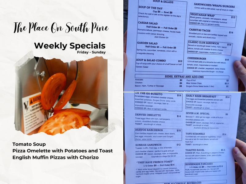 The Place on South Pine Menu