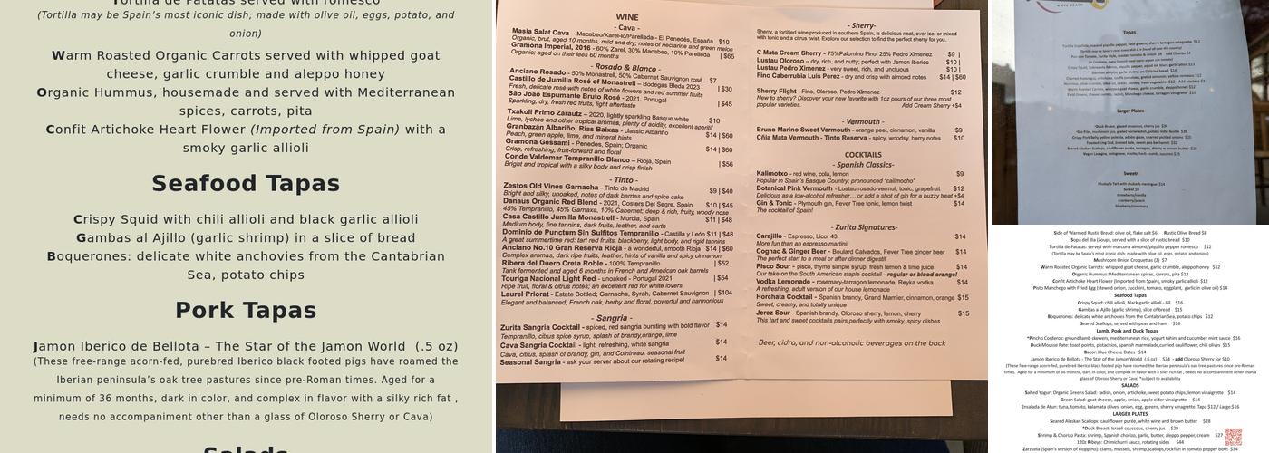 Zurita in Nye Beach Menu