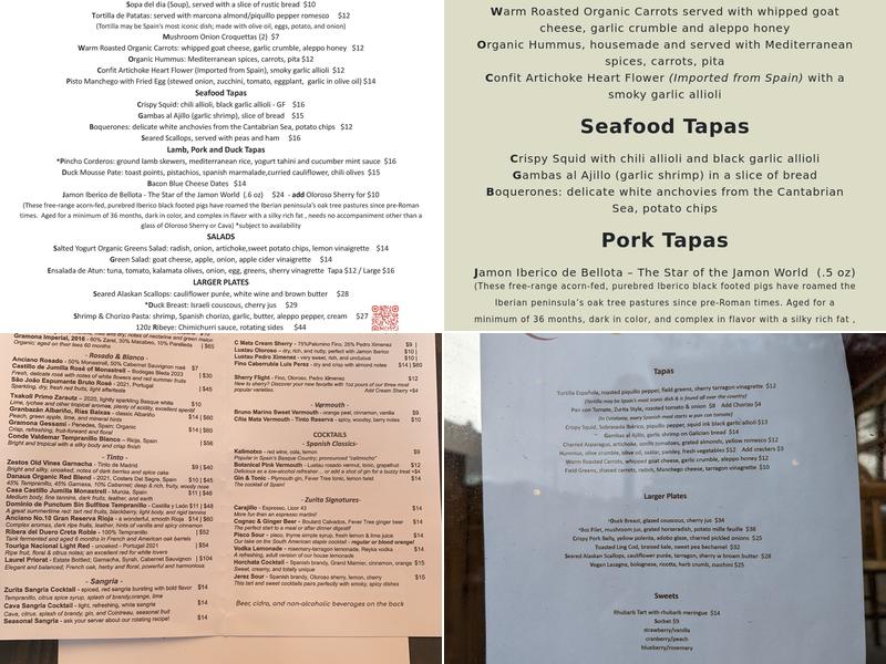 Zurita in Nye Beach Menu