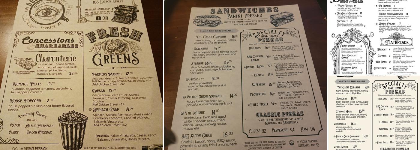 Obscura Café & Drinkery Menu