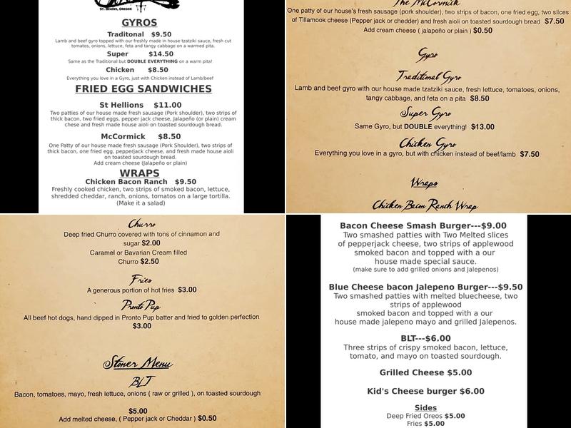 St Hellions Menu