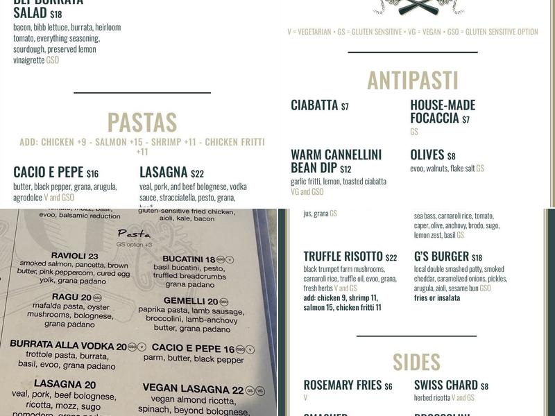 Gemelli Menu