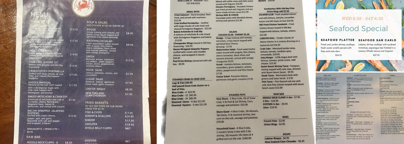 Hudson Beach Crab House Menu