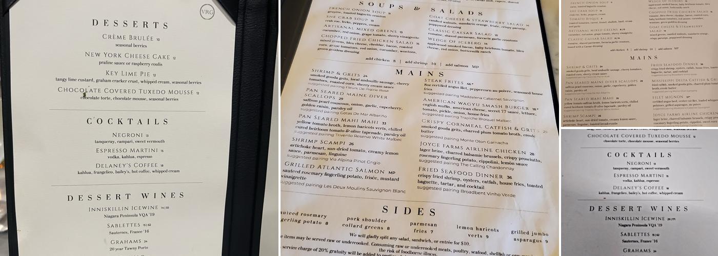 Vic's River Grill Menu