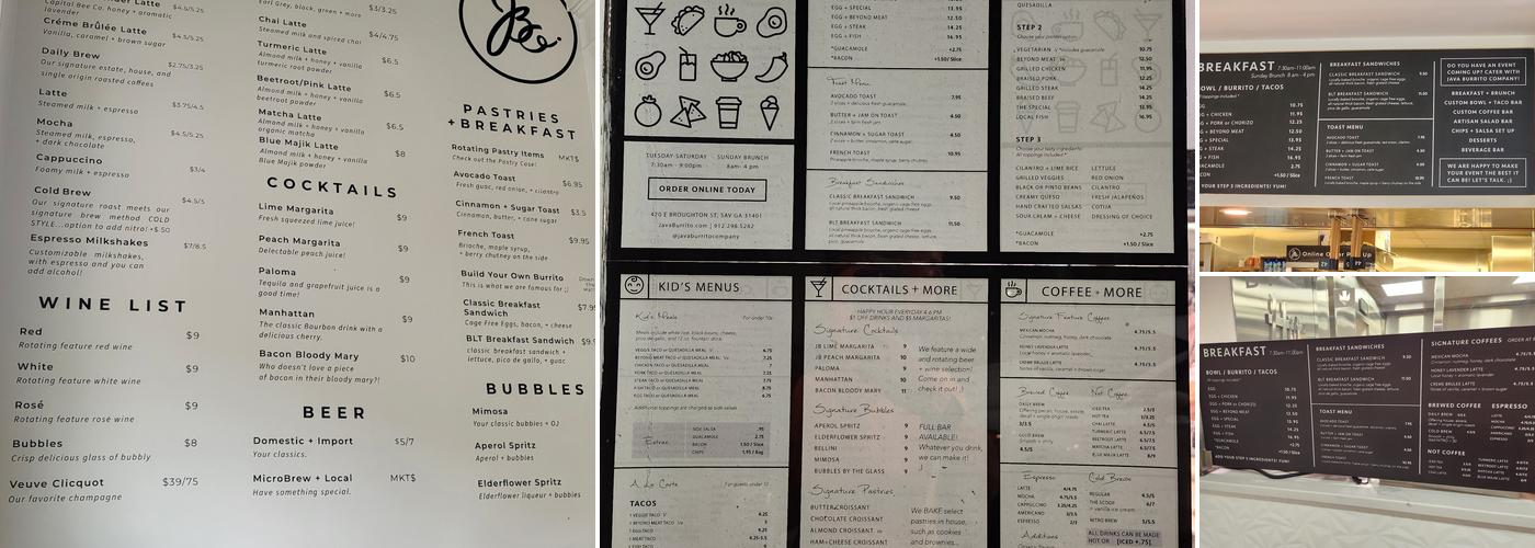 Java Burrito Company Menu
