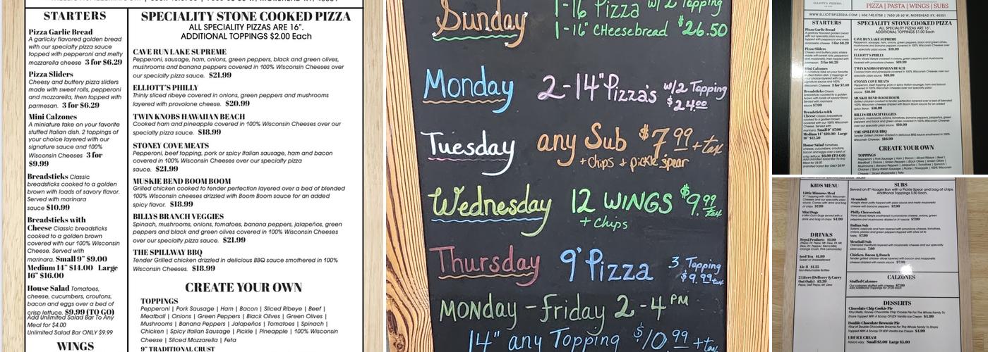 Elliott's Pizzeria Menu