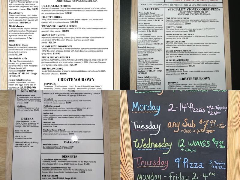 Elliott's Pizzeria Menu