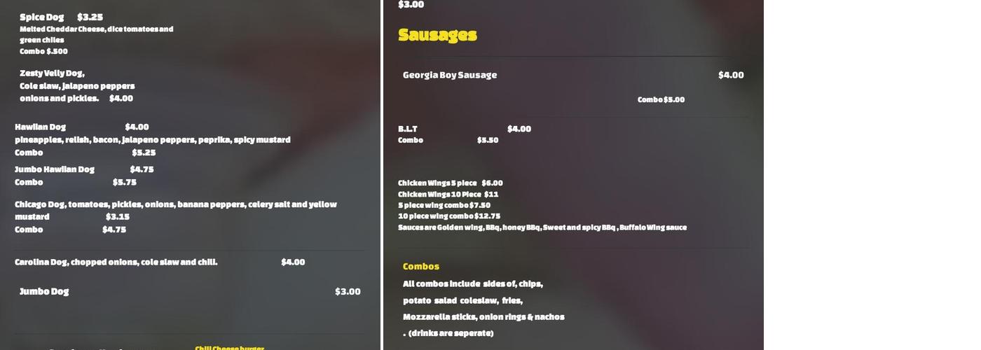 Sugabears Restaurant Menu