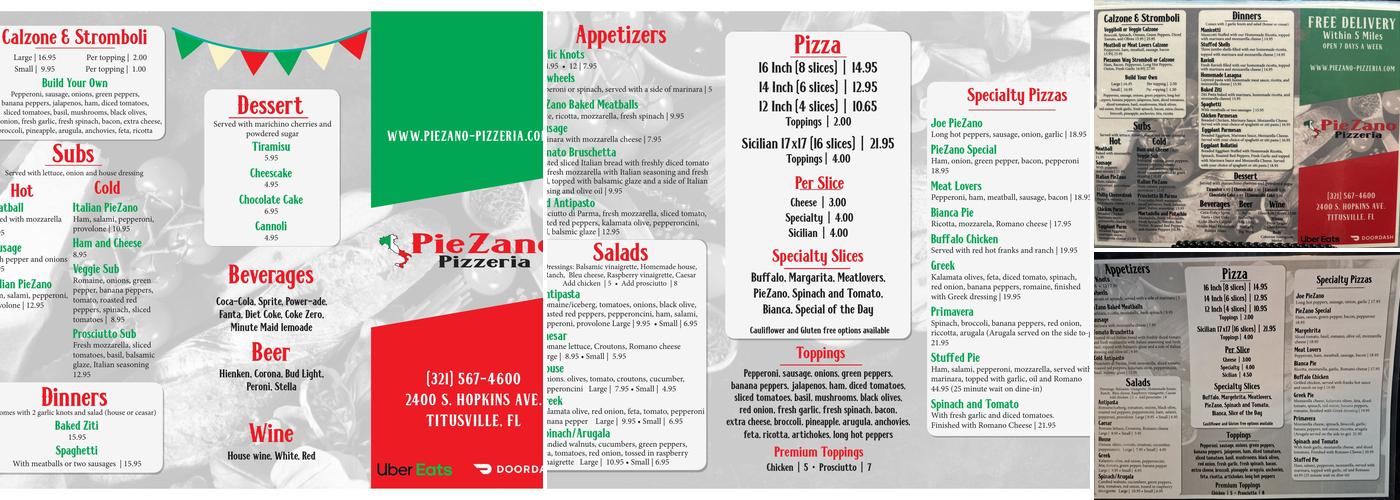 PieZano Pizzeria Menu