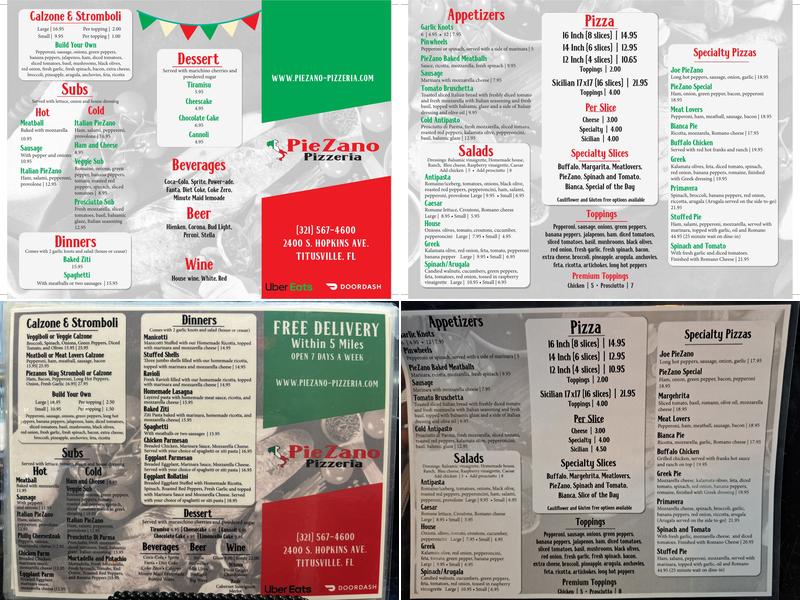 PieZano Pizzeria Menu