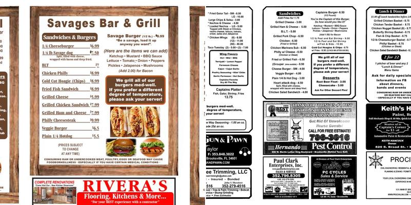 Savages Bar and Grill Menu