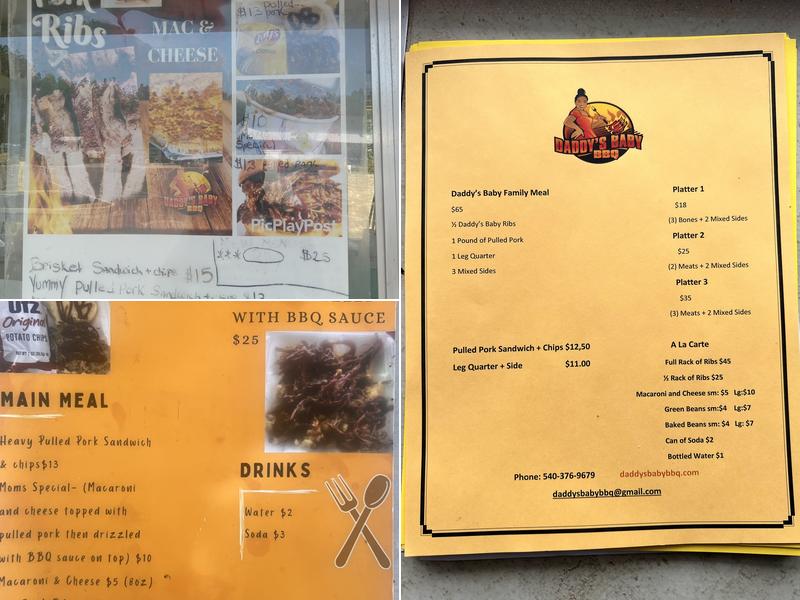 Daddy's Baby BBQ Menu