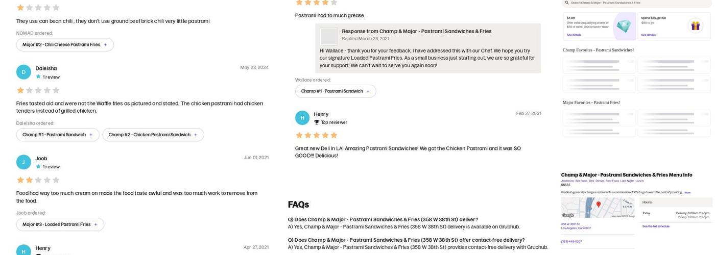 Champ & Major - Pastrami Sandwiches & Fries Menu