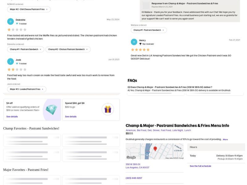 Champ & Major - Pastrami Sandwiches & Fries Menu