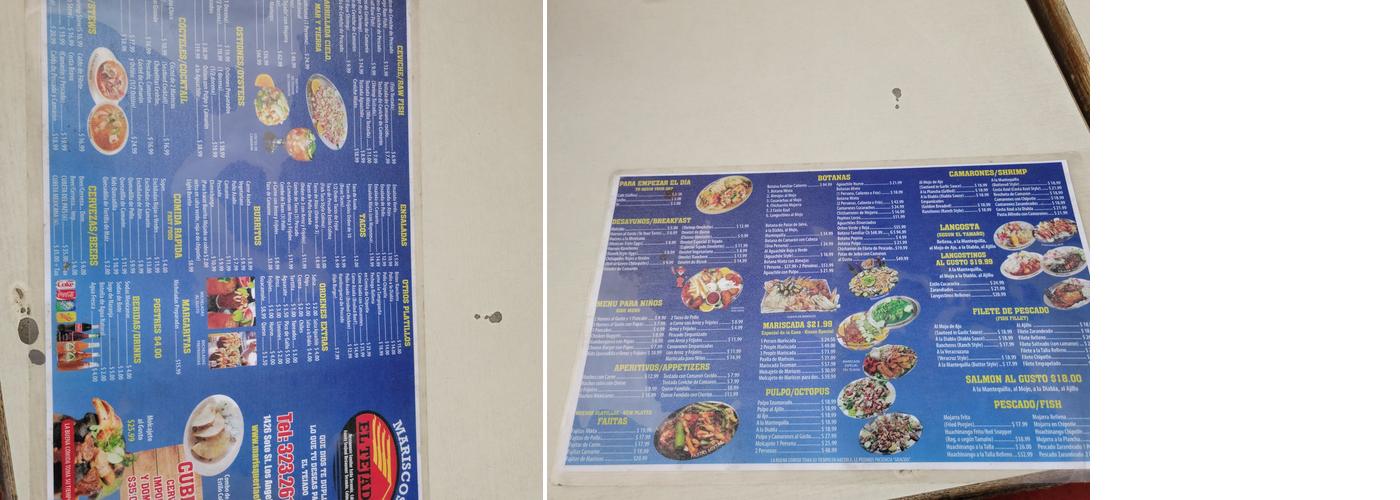 Mariscos el Tejado Menu