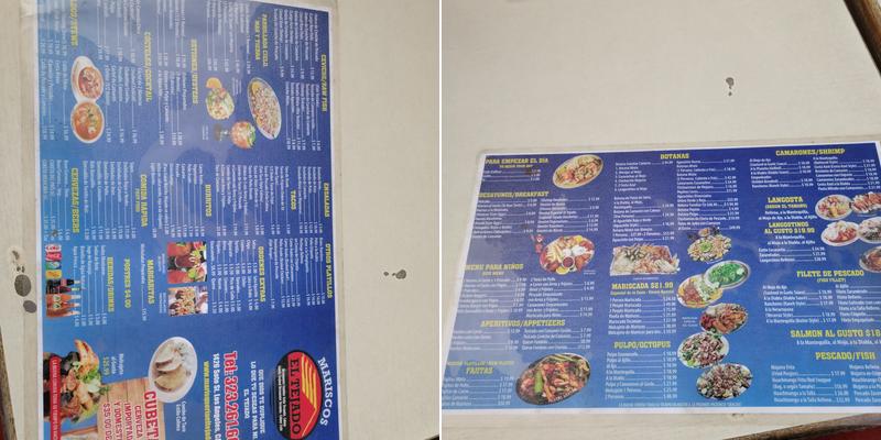 Mariscos el Tejado Menu