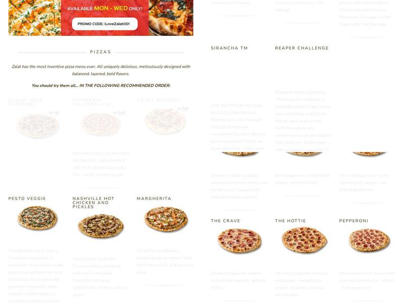 Zalat Pizza Menu