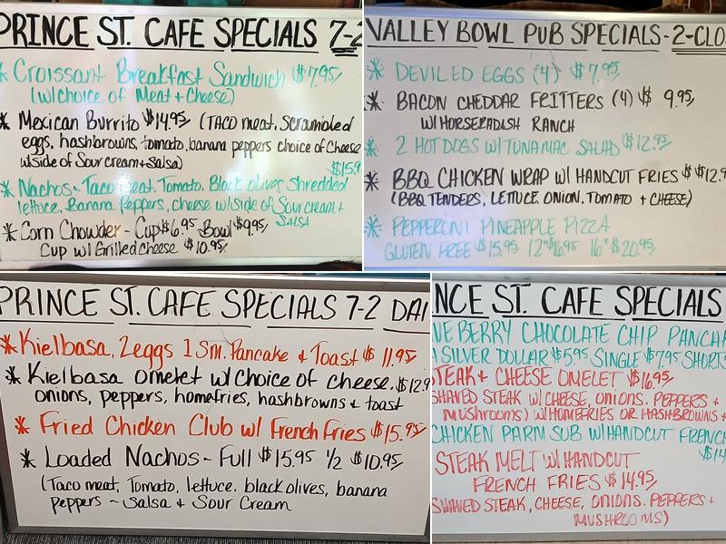 Prince Street Cafe Menu