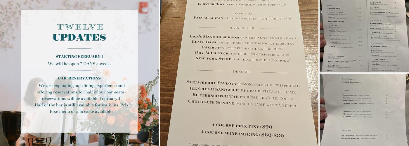 Twelve Menu