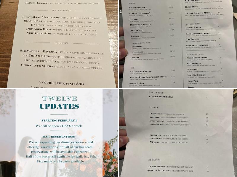 Twelve Menu