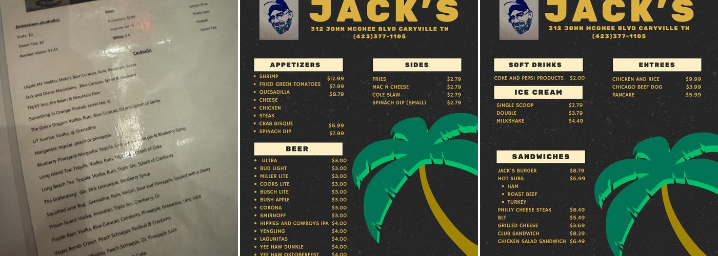 Jack’s Menu