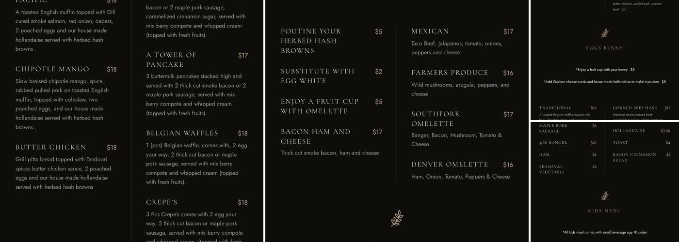 Southfork Restaurant Menu
