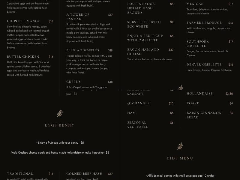 Southfork Restaurant Menu