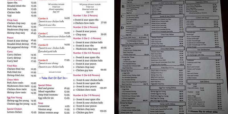 Choy's Cafe Menu