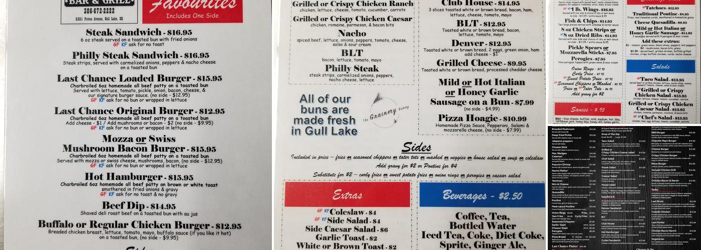 Last Chance Bar and Grill Menu