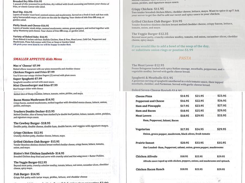 Prairie Singh Bistro Menu