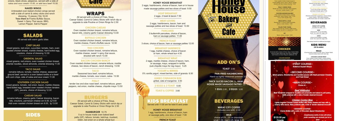 The Honey House Bakery and Cafe Menu