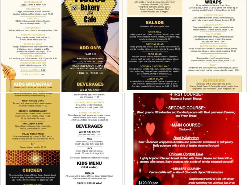 The Honey House Bakery and Cafe Menu