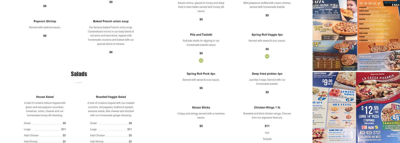 La Cazza's Pizza Menu