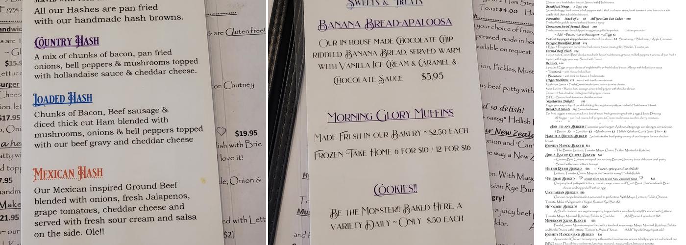 Country Manor Kitchen Menu